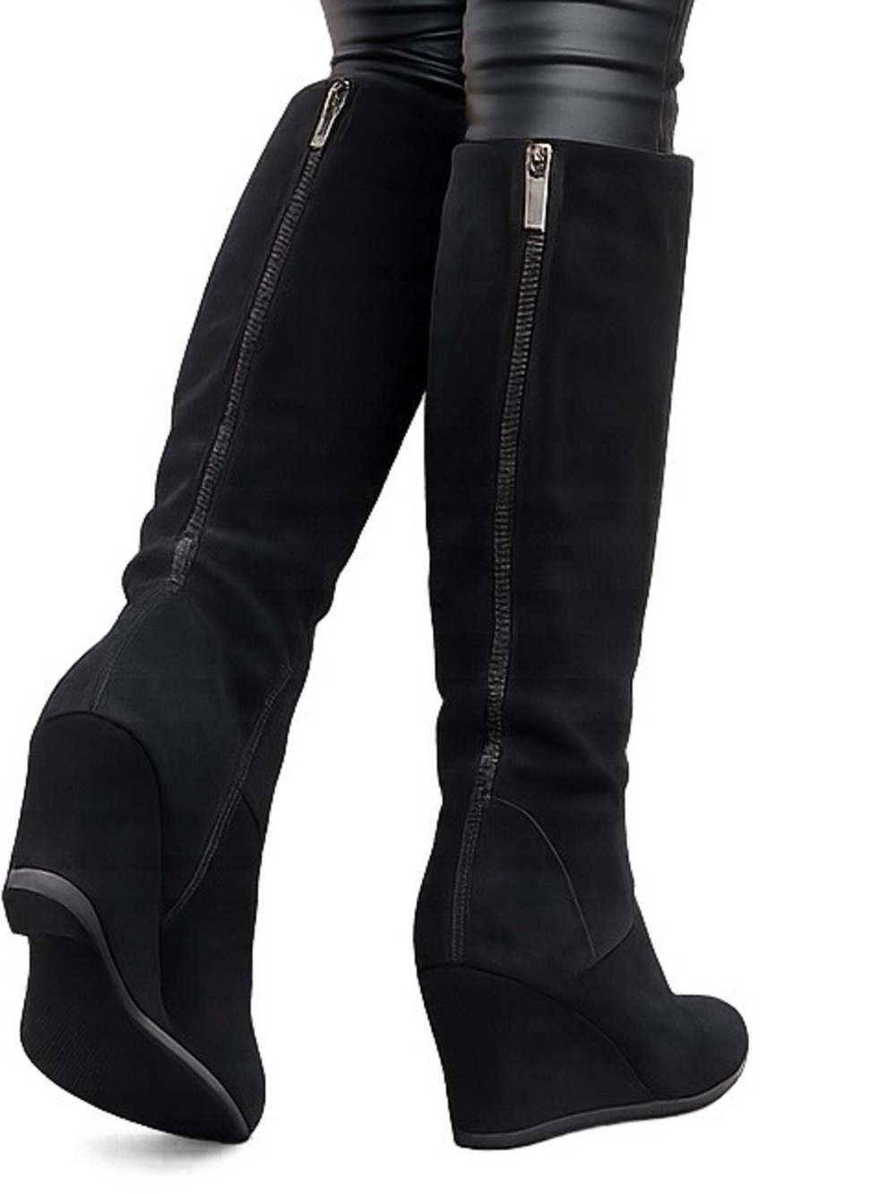 Jessica Simpson JS-Rallie Black Split Suede Wedge Knee High Boots Women’s 9M